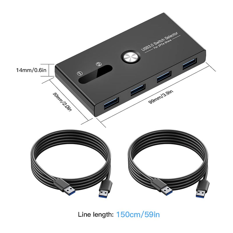  [AUSTRALIA] - USB 3.0 Switch Selector,ZIYUETEK KVM Switcher 4 Port USB Peripheral Switcher Box Hub for Mouse, Keyboard, Scanner, Printer, PC, Laptop with One-Button Switch and 2 PCS USB3.0 Cable