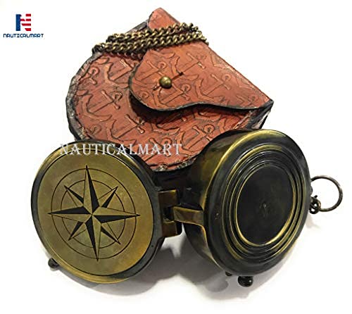 NauticalMart Brass Compass Will Protect You Proverbs 2:11 Antique Compass with Leather case Anchor Stamped - LeoForward Australia