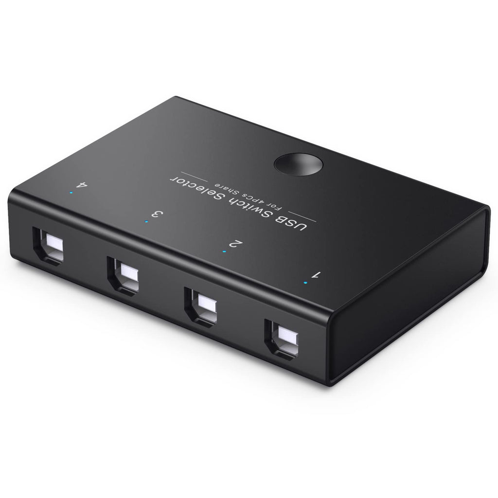  [AUSTRALIA] - Rybozen USB 2.0 Switch Selector, KVM Switch Adapter for 4 PC Sharing 3 USB Devices, One-Button Swapping Box Hub for Keyboard, Mouse, Scanner, Printer, Computer, with 4 USB Cables