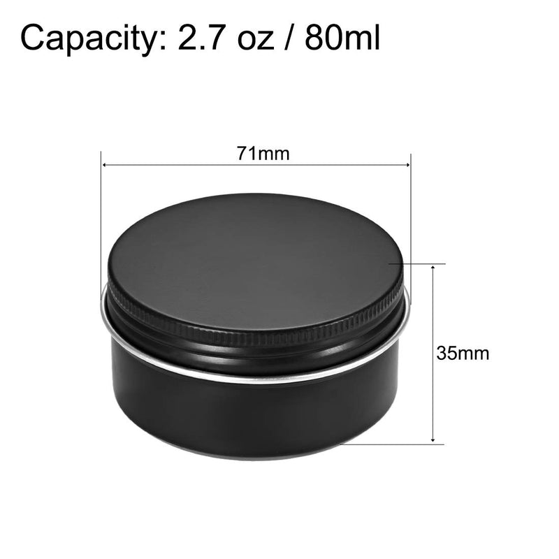  [AUSTRALIA] - uxcell 2.7 oz Round Aluminum Cans Tin Can Screw Top Metal Lid Containers for Crafts, Cosmetic, Candies Black 80ml 12pcs