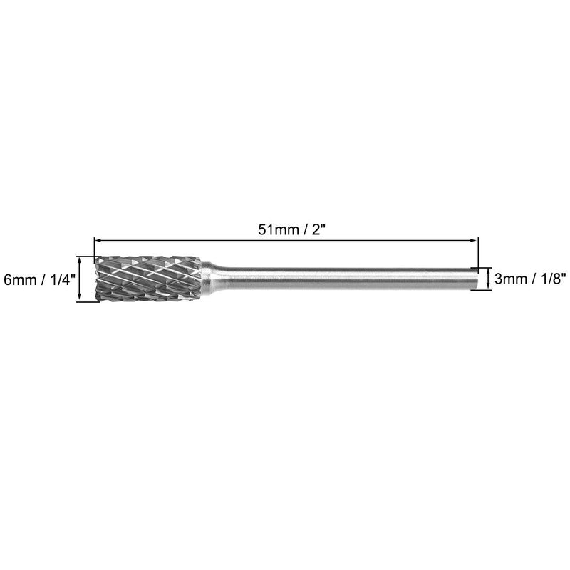 uxcell Tungsten Carbide Rotary Files 1/8"(3mm) Shank, Double Cut Top Toothed Cylinder Shape Rotary Burrs Tool 6mm Dia, for Die Grinder Drill Bit Wood Soft Metal Carving Polishing, 2pcs - LeoForward Australia