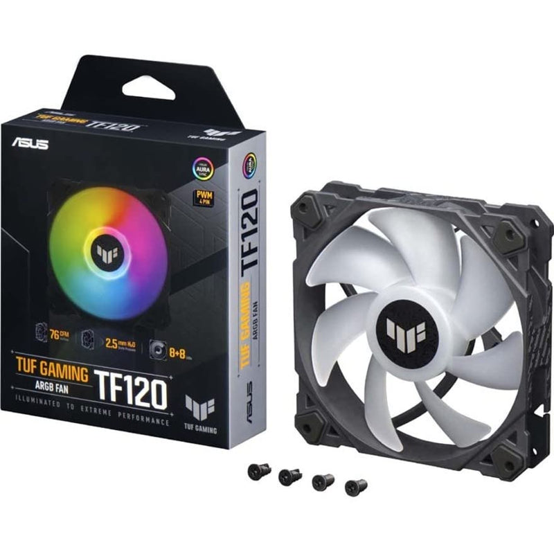  [AUSTRALIA] - ASUS TUF Gaming TF120 ARGB Chassis Fan 3-Pin Customizable LEDs Blade, Advanced Fluid Dynamic Bearing, 120mm PWM Control, Anti-vibration Pads, Double-layer LED Array for Computer Case & Liquid Radiator