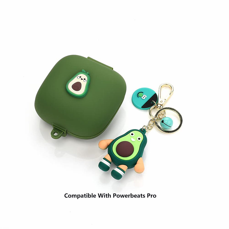  [AUSTRALIA] - Fit Designed for Powerbeats Pro Earphone, Suublg Beats Powerbeats Pro Cartoon Silicone Headphones Case Cover and Cute Doll Keychain Full Body Anti-Lost Lanyard Avocado