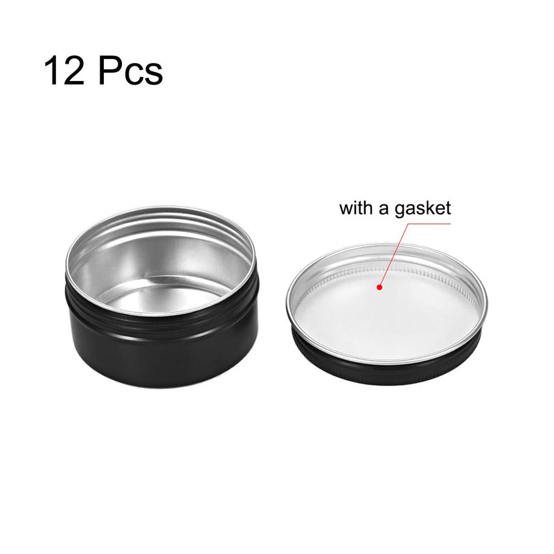  [AUSTRALIA] - uxcell 2.7 oz Round Aluminum Cans Tin Can Screw Top Metal Lid Containers for Crafts, Cosmetic, Candies Black 80ml 12pcs