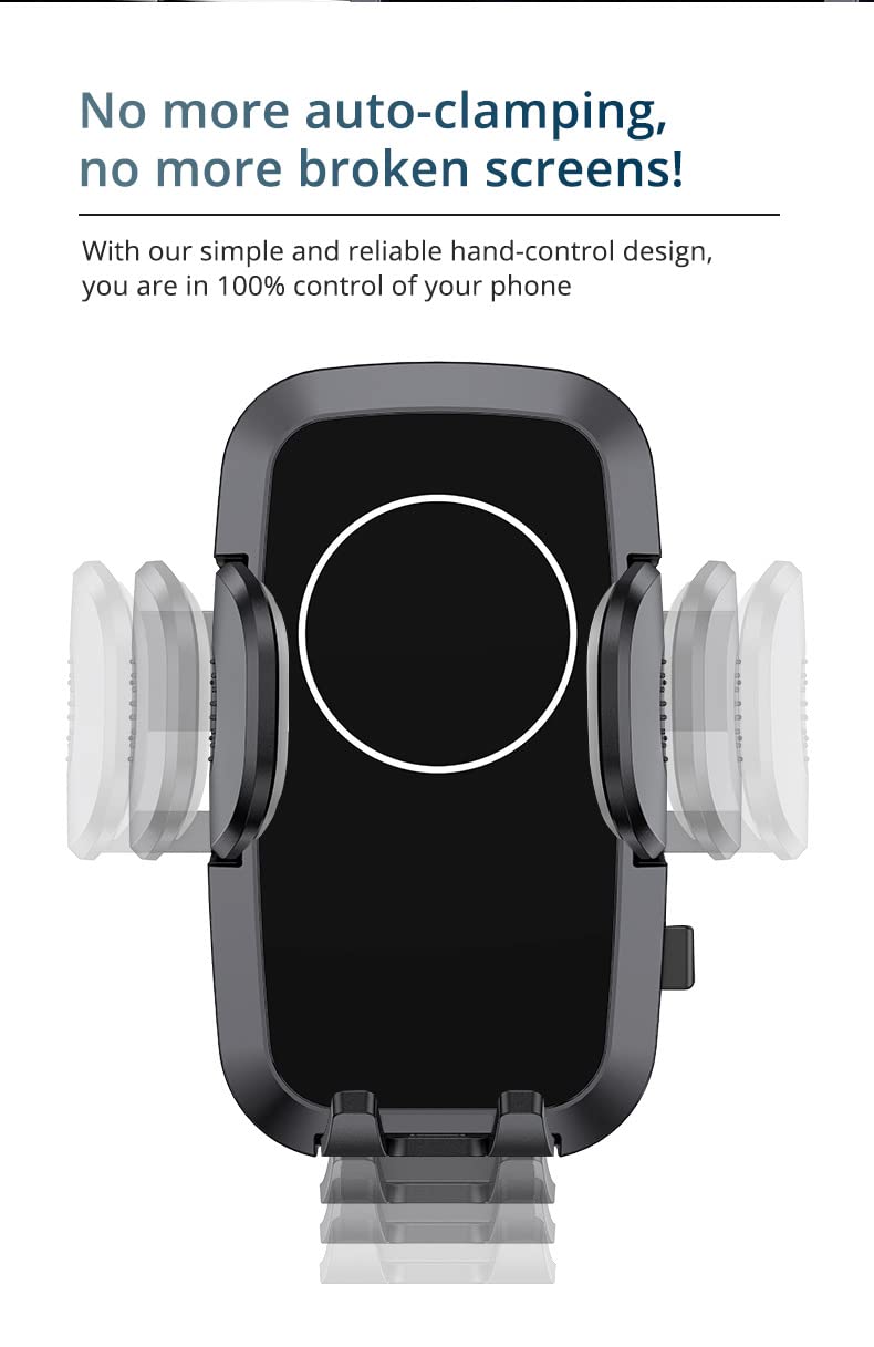  [AUSTRALIA] - Hand Control (Manual Clamping) Wireless Car Charger, 15W Fast Charging Phone Holder for iPhone 14 13 12 11 Pro Max Xs, Galaxy S23 Ultra S22 S21 S20 Note 9, Suction Cup, Air Vent Mount