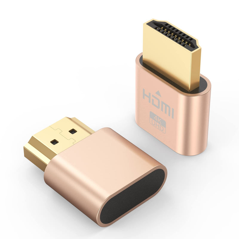  [AUSTRALIA] - HDMI Dummy Plug 4K 2-Pack, Dummy HDMI Display Emulator Adapter HDMI Virtual Monitor Supports 3840x2160@60Hz Compatible with Windows, Mac OS, Linux 1 inch Gold