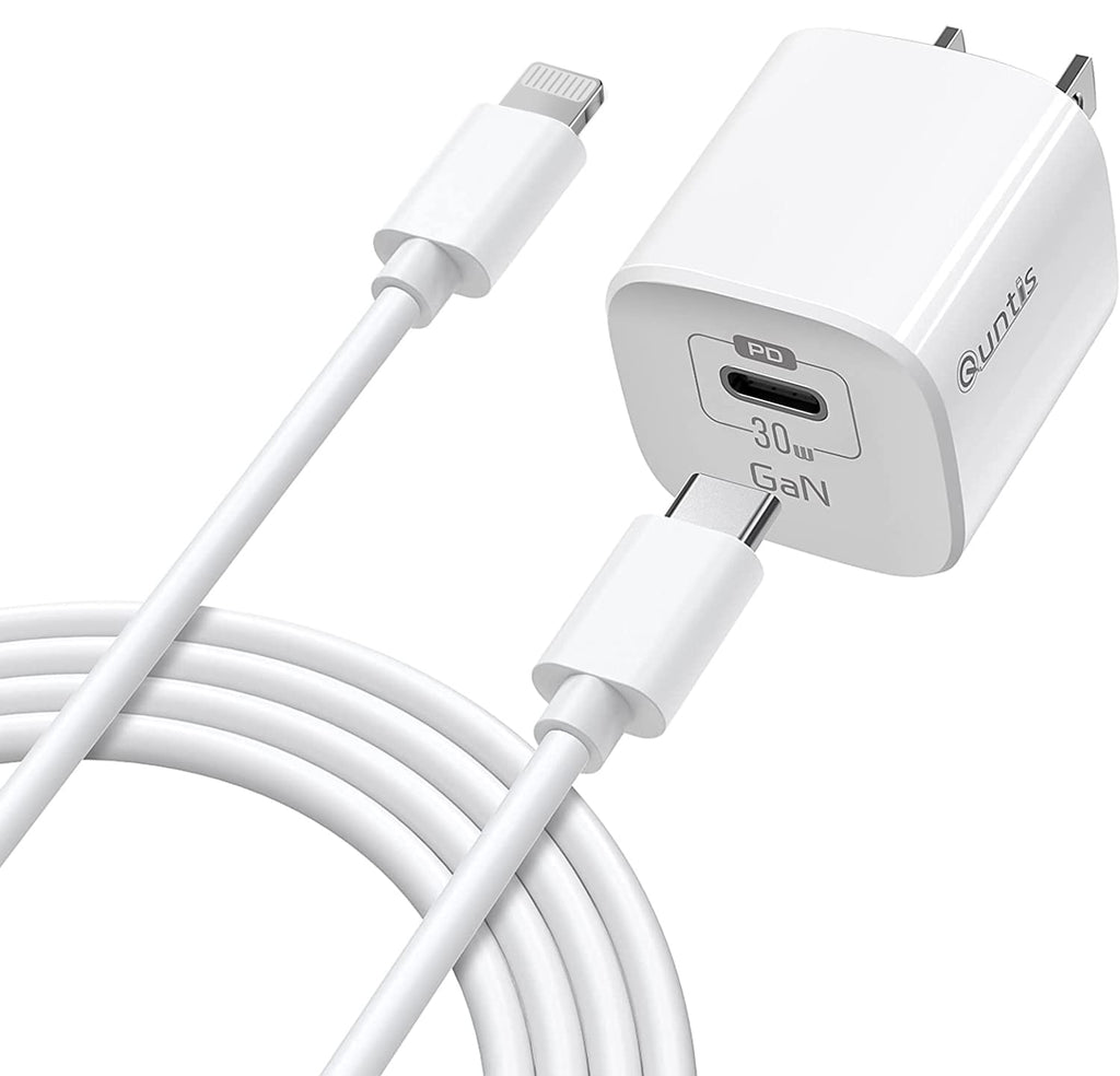  [AUSTRALIA] - Quntis iPad Charger Fast Charging 30W PD USB C Wall Charger GaN Power Adapter, iPhone Type C Charging Block with 6FT MFi Certified Lightning Cable for iPhone 14 13 12 11 Pro Max Plus iPad Pro Air Mini