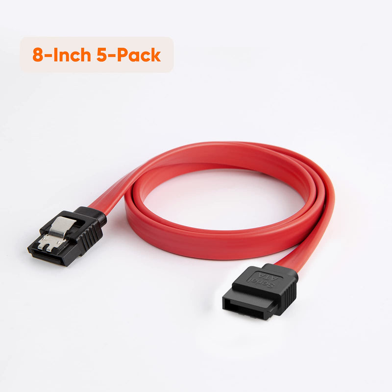  [AUSTRALIA] - SATA III Cable, CableCreation [5-Pack] 8-inch SATA III 6.0 Gbps 7pin Female to Female Data Cable with Locking Latch, Red 0.6FT[5-Pack] Straight-Straight