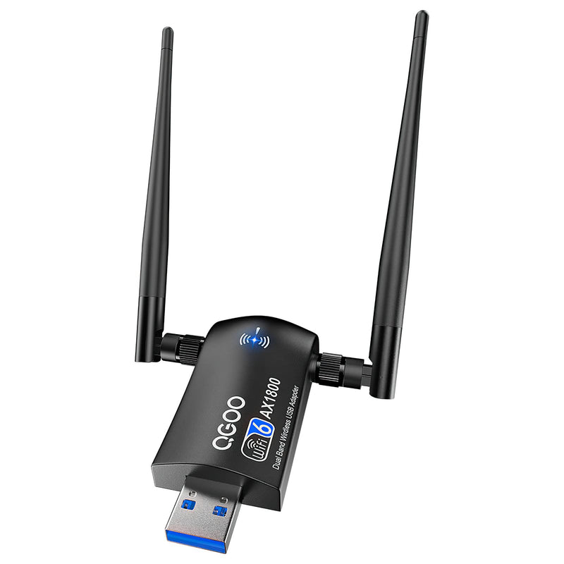  [AUSTRALIA] - USB WiFi 6 Wireless Adapter for PC, QGOO AX1800 USB 3.0 WiFi Dongle Dual Band 5Ghz/2.4Ghz High Gain Dual 5dBi Antennas 802.11ax MU-MIMO Wireless Network Adapter for Desktop Laptop Windows 11/10/7 ax18