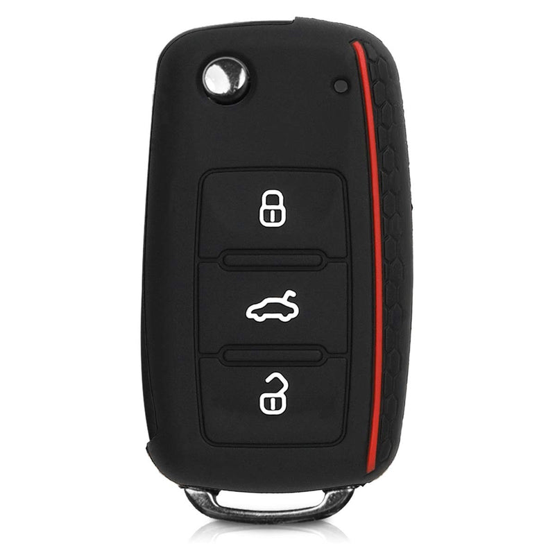  [AUSTRALIA] - kwmobile Car Key Cover for VW Skoda Seat - Silicone Protective Key Fob Cover for VW Skoda SEAT 3 Button Car Key - Don't Touch My Key White/Black/Red