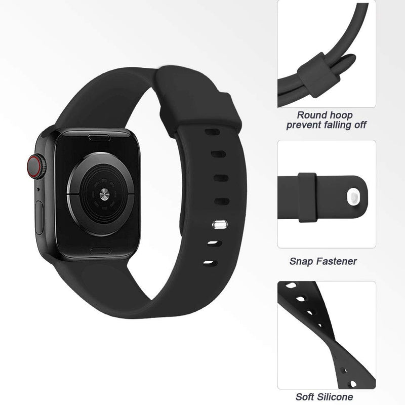  [AUSTRALIA] - NUKELOLO Sport Band Compatible with Apple Watch Bands 45mm 44mm 42mm 41mm 40mm 38mm, Soft Silicone Replacement Strap Compatible for iWatch Series SE 7 6 5 4 3 2 1 Women Men A Black 38mm/40mm/41mm