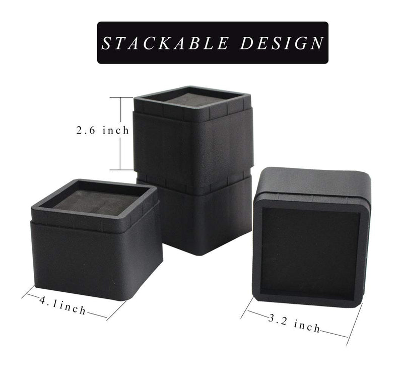  [AUSTRALIA] - Muhome 4 Pack Black Stackable Bed Risers Heavy Duty Furniture Risers for Sofa Table Couch Lift Height of 2 or 4 Inches 2 inch