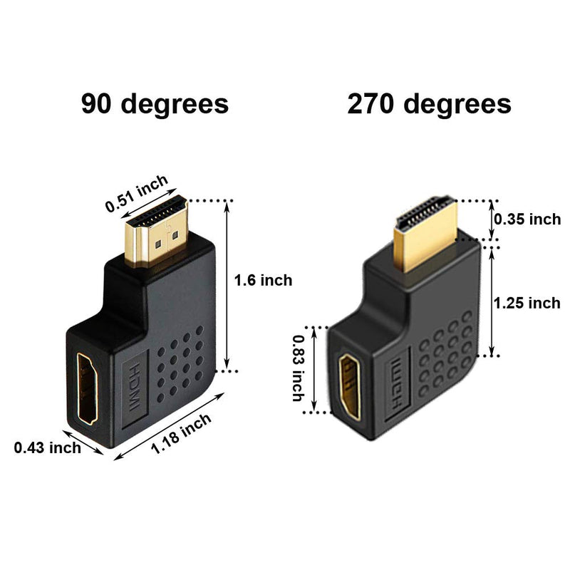  [AUSTRALIA] - AONTOKY 6Pack 3D and 4K HDMI Angled Adapter Combo 4 Pcs 90 and 270 Degree 2 Pcs Vertical Flat Left and Right 90 Degree Male to Female HDMI Adapter TV Connector