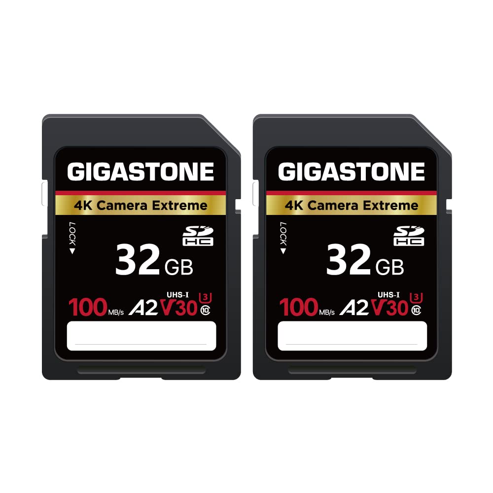  [AUSTRALIA] - Gigastone 32GB SD Card, 4K Camera Extreme, A2 V30 SDHC Memory Card High Speed 4K Full HD Video Compatible with Canon Nikon Sony Pentax Kodak Olympus Panasonic Digital Camera, with 1 Mini case SD Camera Extreme 32GB 32GB 2-Pack