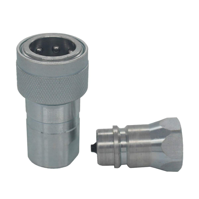  [AUSTRALIA] - 2-Sets 1/4'' Ag ISO5675 Carbon Steel Hydraulic Quick Disconnect Coupling/Coupler Poppet Valve，Pioneer Type, Set w/Dust Cap 2Sets-1/4NPT (Poppet )