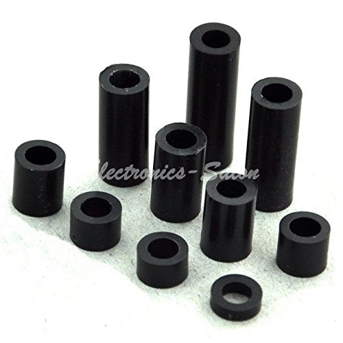  [AUSTRALIA] - Electronics-Salon Black Nylon Round Spacer Assortment Kit, Not Threaded for M4 Screws, Plastic. OD 7mm, ID 4.1mm, L 2mm 4mm 5mm 6mm 8mm 10mm 12mm 16mm 18mm 21mm.