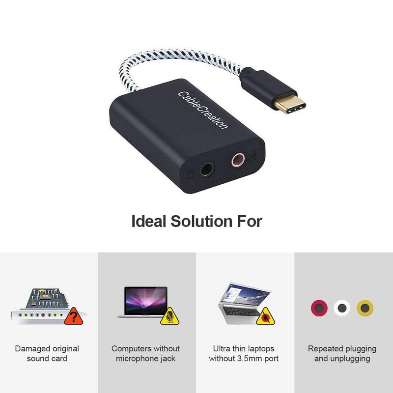  [AUSTRALIA] - USB-C Microphone Adapter, CableCreation Type C External Stereo Sound Card with 3.5 mm Audio Jack Compatible with Windows, MacBook Pro, iPad Pro 2020, S20 S21 Ultra, Note 9 10, Black