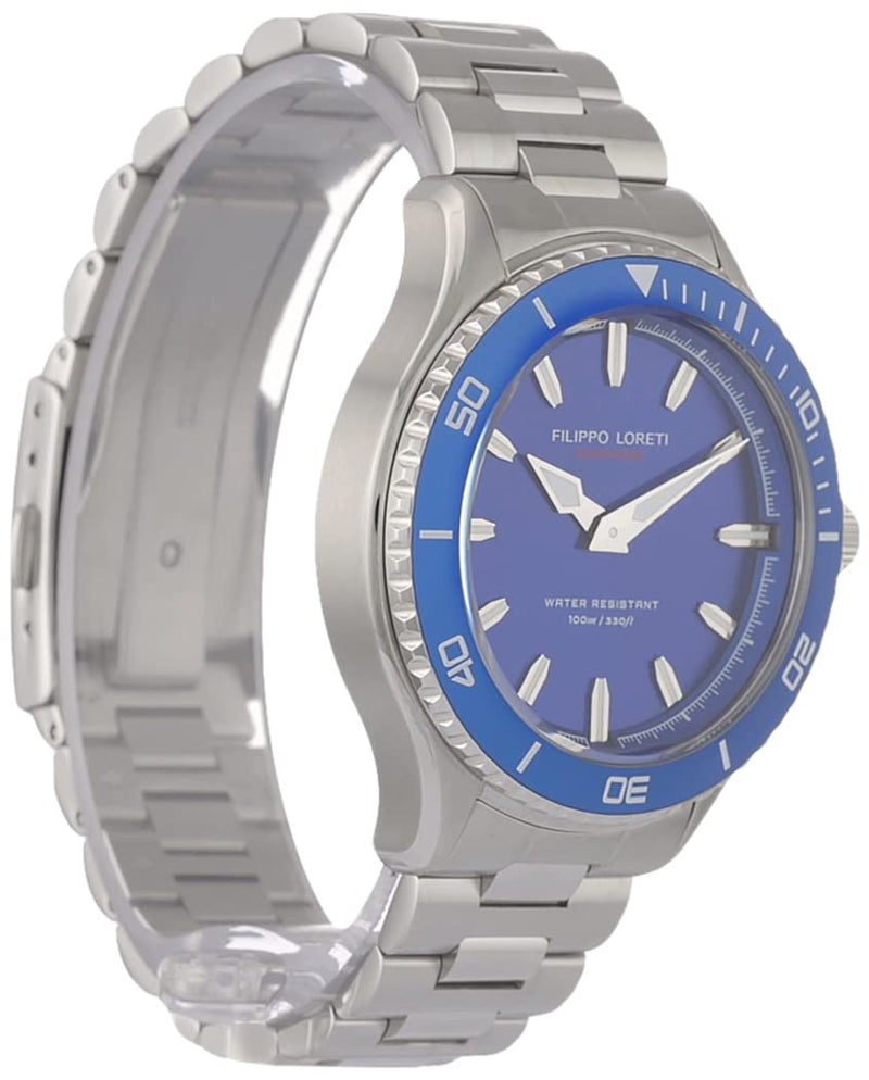  [AUSTRALIA] - Okeanos Blue Steel Link with Unidirectional Turning Bezel with Stainless Steel Bracelet, Luminous Hands (Model 00504)