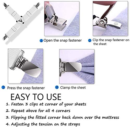  [AUSTRALIA] - MomStifl Bed Sheet Straps Fasteners, 2-Set Adjustable White Elastic Triangle Sheets Gripper Holder Straps Clips Suspenders Grippers for Crib Mattress Pad, Sofa Cushion