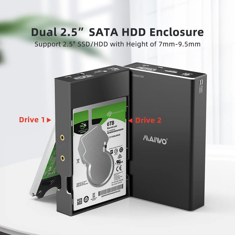  [AUSTRALIA] - MAIWO 2 Bay 2.5 inch USB 3.0 SATA Hard Drive HDD SSD Raid Aluminum Enclosure Support RAID 0/1 RAID Mode RAID Storage Case Up to 12TB