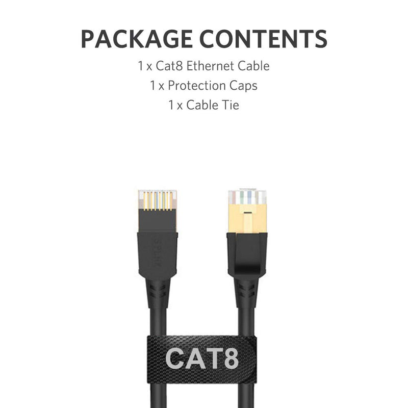 Cat8 Ethernet Cable, Professional Network Patch Cable 40Gbps 2000Mhz S/FTP LAN Wires, High Speed Internet Cable Cord with RJ45 Gold Plated Connector for Modem, Router, PC by ATTMONO 1.65ft / 0.5m A - Round Black - LeoForward Australia