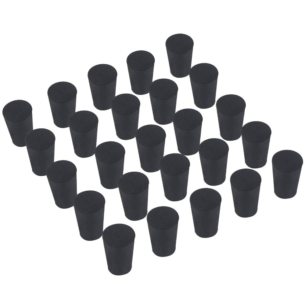  [AUSTRALIA] - 25-Pack (Same Size) Solid Rubber Stoppers - Size #1-19mm (0.74in) x 14mm (0.55in) - 26mm (1.02in) Long - Black Lab Plug