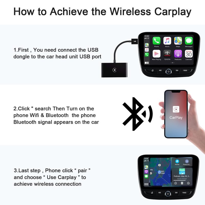  [AUSTRALIA] - Wireless Apple CarPlay Adapter, 2023 Upgrade Apple CarPlay Wireless Adapter for OEM Wired CarPlay Cars, Fastest and Most Stylish Dongle, Convert OEM Wired to Wireless CarPlay, Plug & Play, PNBLAECE