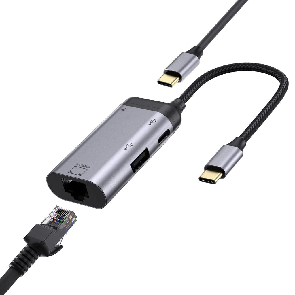  [AUSTRALIA] - ABAZAR 4-in 1 USB C to Ethernet Adapter with USB Port, and 65W Power Delivery, Network LAN Converter 10/100/1000 Mbps for MacBook Pro, iPad Pro 2018 and Later, XPS, Nintendo Switch