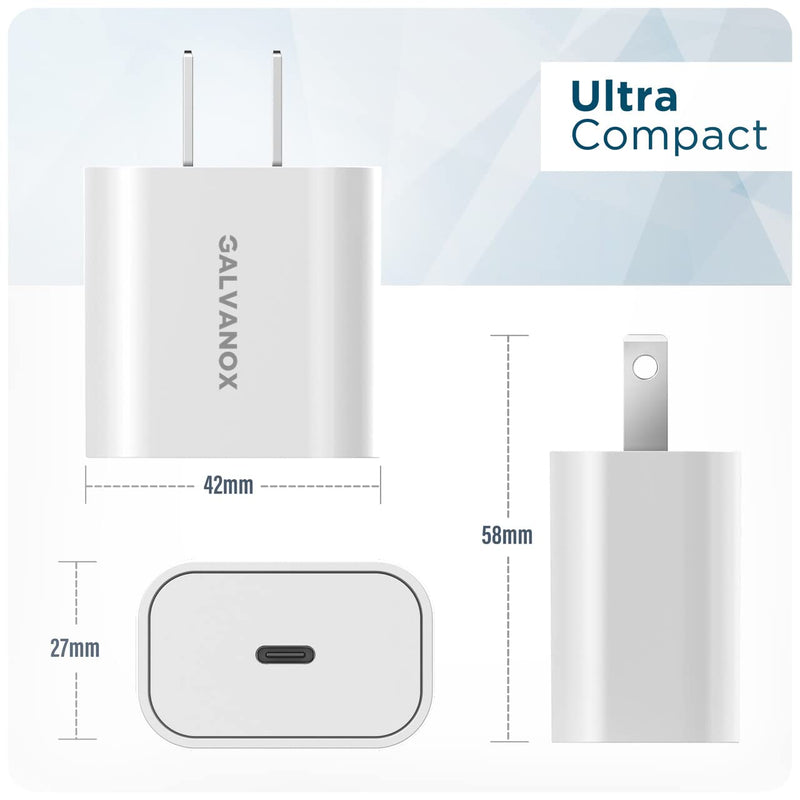  [AUSTRALIA] - Galvanox Charger for iPhone (MFi Apple Certified) 20W USB-C Fast Charging Block with C to Lightning Cable for iPhone 14 Pro Max