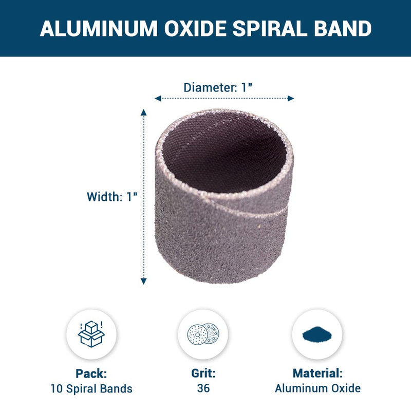  [AUSTRALIA] - Benchmark Abrasives Aluminum Oxide 1" x 1" Abrasive Spiral Bands for Die Grinder, Rotary Drill Deburrs and Finishes Metal (Pack of 10) (36 Grit) 36 Grit