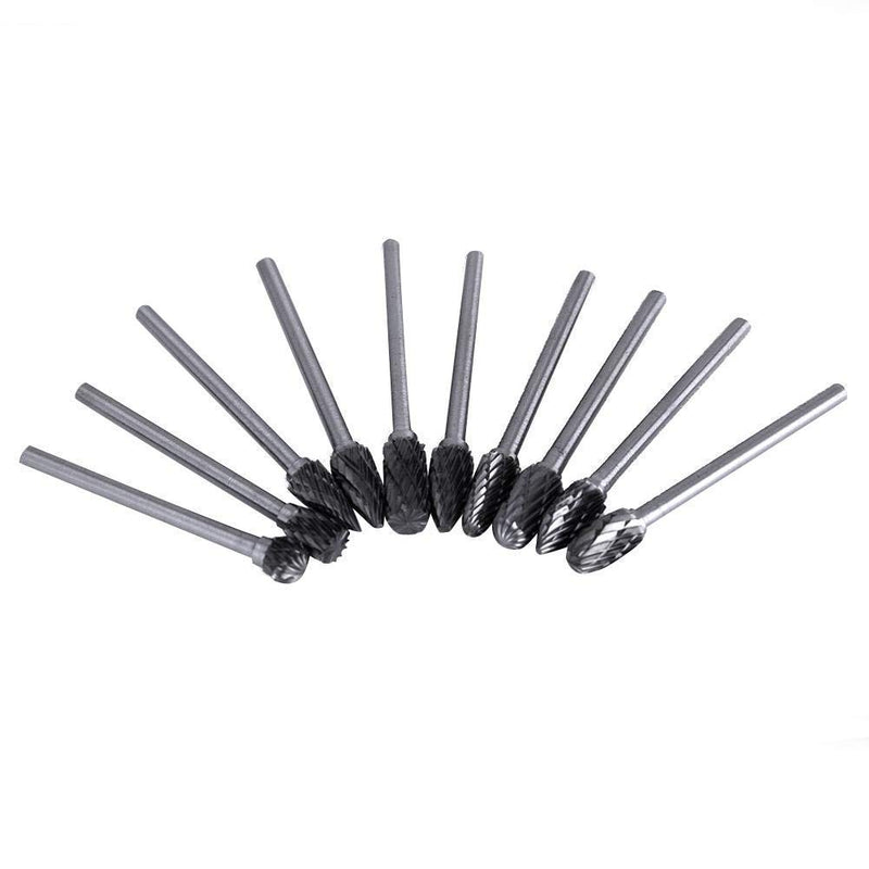 Carbide Rotary Burr Set, 10pcs Tungsten Metal Rotary Burrs, Drill Grinding Cutter Tools Bits Set, 1/8 inch Shank Diameter, for Burr, Flat Weld, de‑Flash - LeoForward Australia