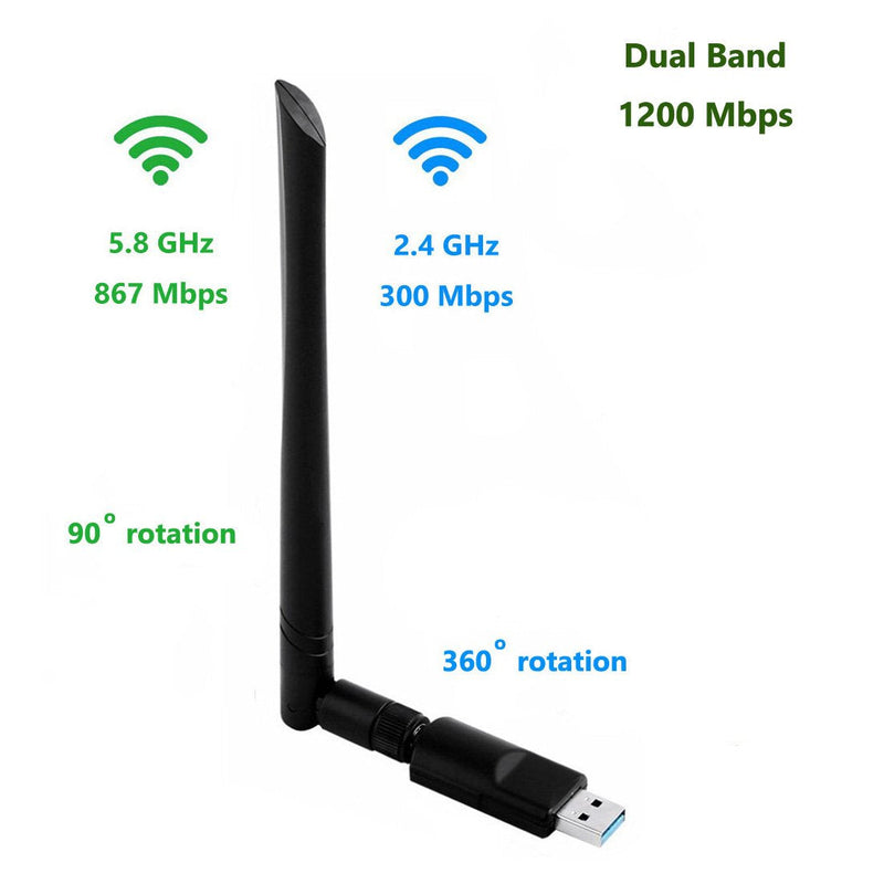  [AUSTRALIA] - Realtek RTL8812BU USB Wireless Adapter 1200 Mbps with 5 dBi Antenna Dual Band AC1200 WiFi Dongle IEEE 802.11 a b g n ac for Laptop Desktop USB 3.0 Network Adapter Support Windows 10 Mac