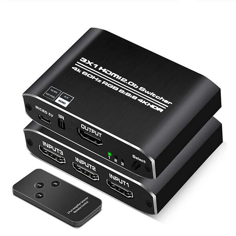  [AUSTRALIA] - VSVABEFV 3x1 HDMI Splitter Aluminum HDMI Switch 3 in 1 Out with IR Remote Control, Supports 4k@60HZ 3D HD1080P, HDMI Switcher for PS3 PS4 Pro TV