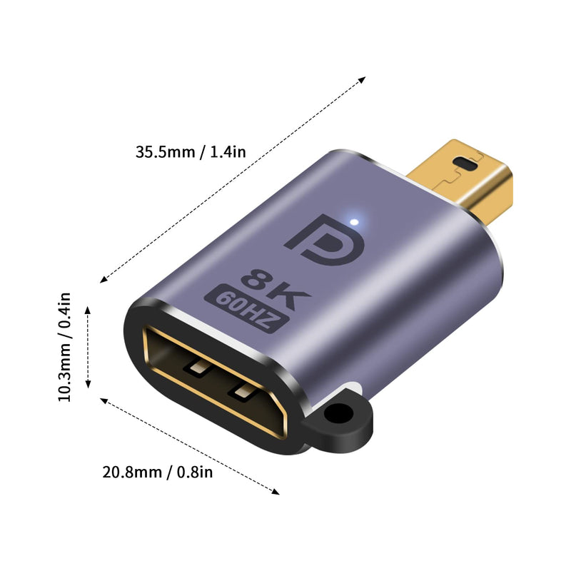 [AUSTRALIA] - Poyiccot Mini Displayport to Displayport Adapter 8K, Mini DP to DP Adapter, 8K@60hz Mini Displayport Male to Displayport Female Adapter Support Displayport 1.4 for MacBook, Surface Pro, 2Pack Mini DP Male to DP Female Adapter 2pcs
