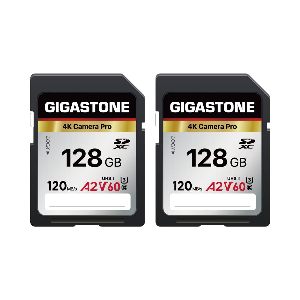  [AUSTRALIA] - Gigastone 128GB 2-Pack SD Card, 4K Camera Pro, A2 V60 SDXC Memory Card High Speed 4K Ultra HD UHD Video Compatible with Canon Nikon Sony Pentax Kodak Olympus Panasonic Digital Camera SD 128GB V60 2PK