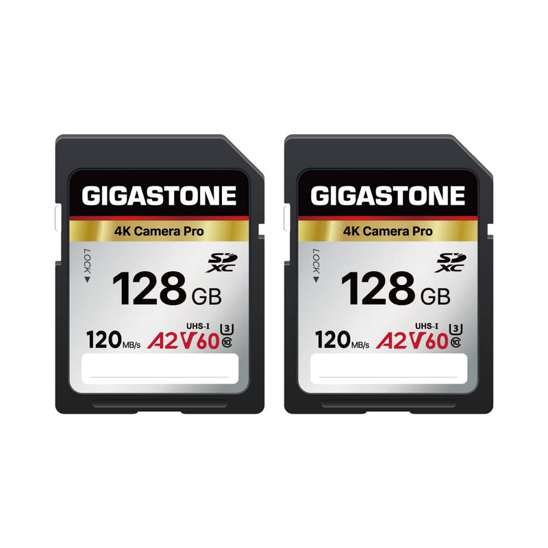  [AUSTRALIA] - Gigastone 128GB 2-Pack SD Card, 4K Camera Pro, A2 V60 SDXC Memory Card High Speed 4K Ultra HD UHD Video Compatible with Canon Nikon Sony Pentax Kodak Olympus Panasonic Digital Camera SD 128GB V60 2PK