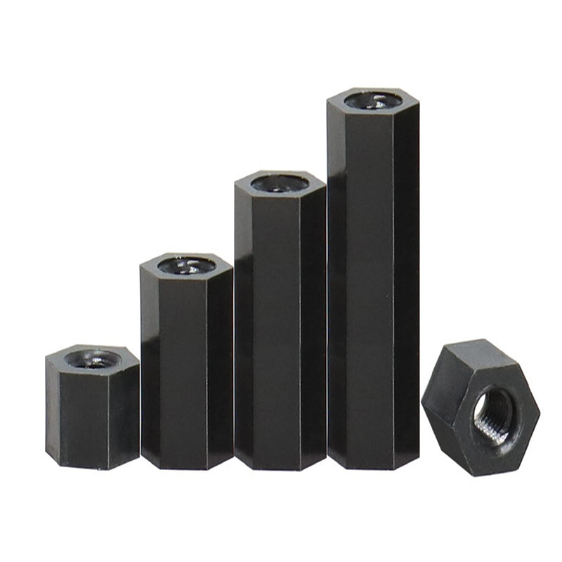 100Pcs M3 Female to M3 Female Hex Threaded Standoff Spacer Pillar 8mm 10mm 12mm 15mm Nylon Black (10mm) - LeoForward Australia