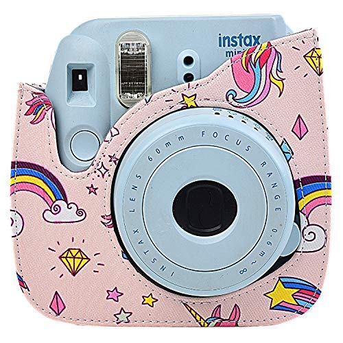  [AUSTRALIA] - Protective & Portable Case Compatible with fujifilm instax Mini 11 /9 /8 /8+ Instant Film Camera with Accessory Pocket and Adjustable Strap - Rainbow&Unicorn by SAIKA Pink