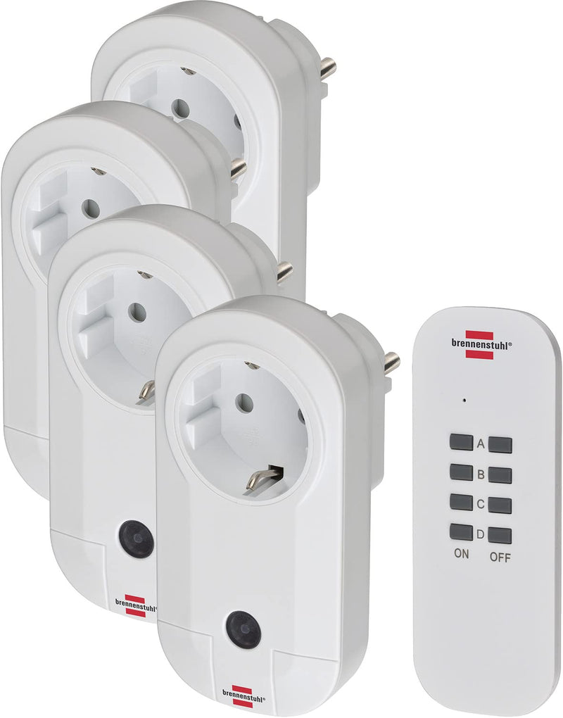  [AUSTRALIA] - Brennenstuhl radio switch set RC CE1 4001, set of 4 radio sockets (indoor use, with hand transmitter and increased contact protection) white 4 4 radio sockets single