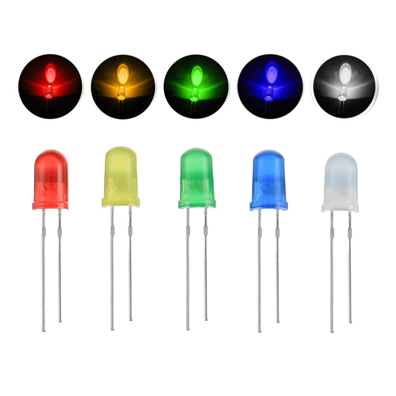 [AUSTRALIA] - BOJACK 5 Colors 500 Pieces 5 mm LED Diodes Assortment Kit Pack Light Bulb Lamps Electronic Components 5 mm LED Diodes 5 Colors 500P