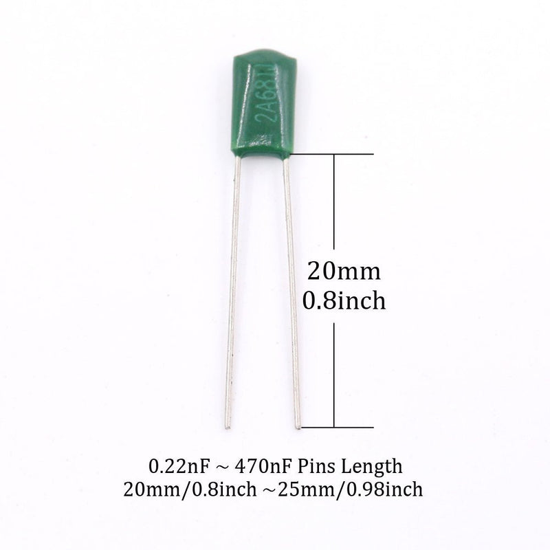  [AUSTRALIA] - Hilitchi 700Pcs 24-Value Mylar Polyester Film Capacitor Assortment Kit - 0.22NF to 470NF / 100V Green-Mylar Capacitors