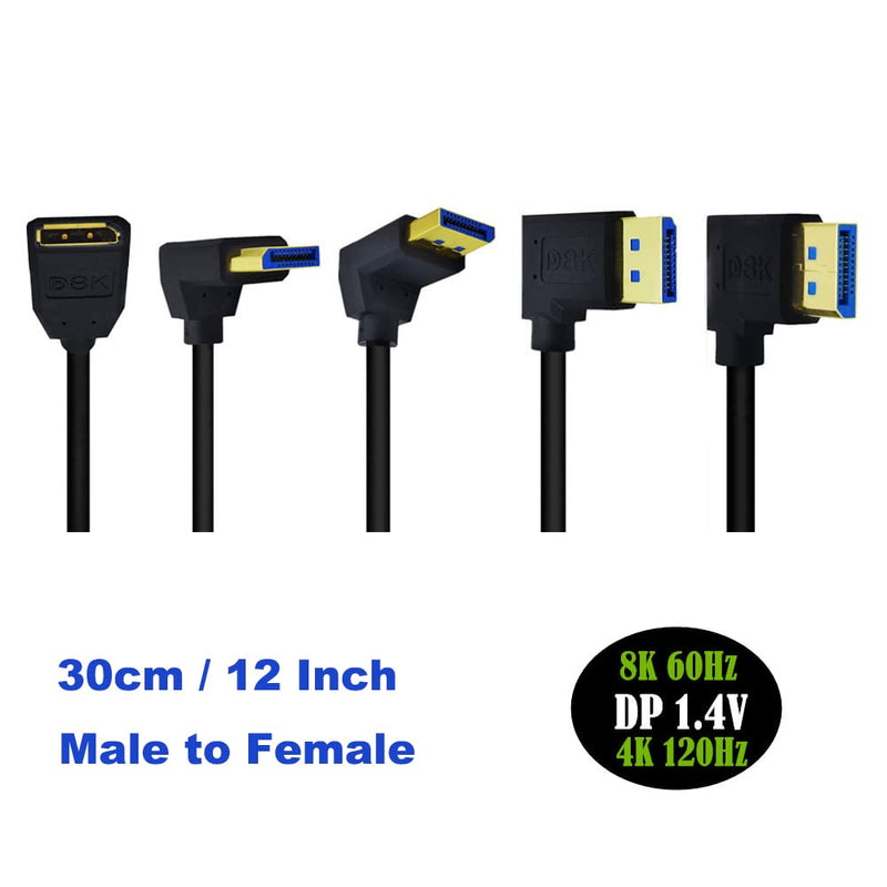  [AUSTRALIA] - Kework 12 Inch DisplayPort 8K Extension Cable, 90 Degree Right Angle DP Male to DP Female Extender Ultra HD Cable, DisplayPort 1.4 Version Extension Adapter Cord Support 8K@60HZ (Right AM to FM) Right Angle AM to FM
