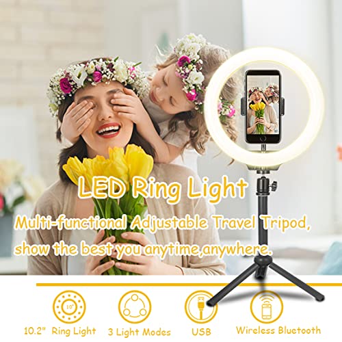  [AUSTRALIA] - 10'' Selfie Ring Light with Tripod Stand & Cell Phone Holder for Live Stream/Makeup, Dimmable Desk Makeup Ring Light for TikTok/YouTube/ Video/Photography for Women's Day Gift