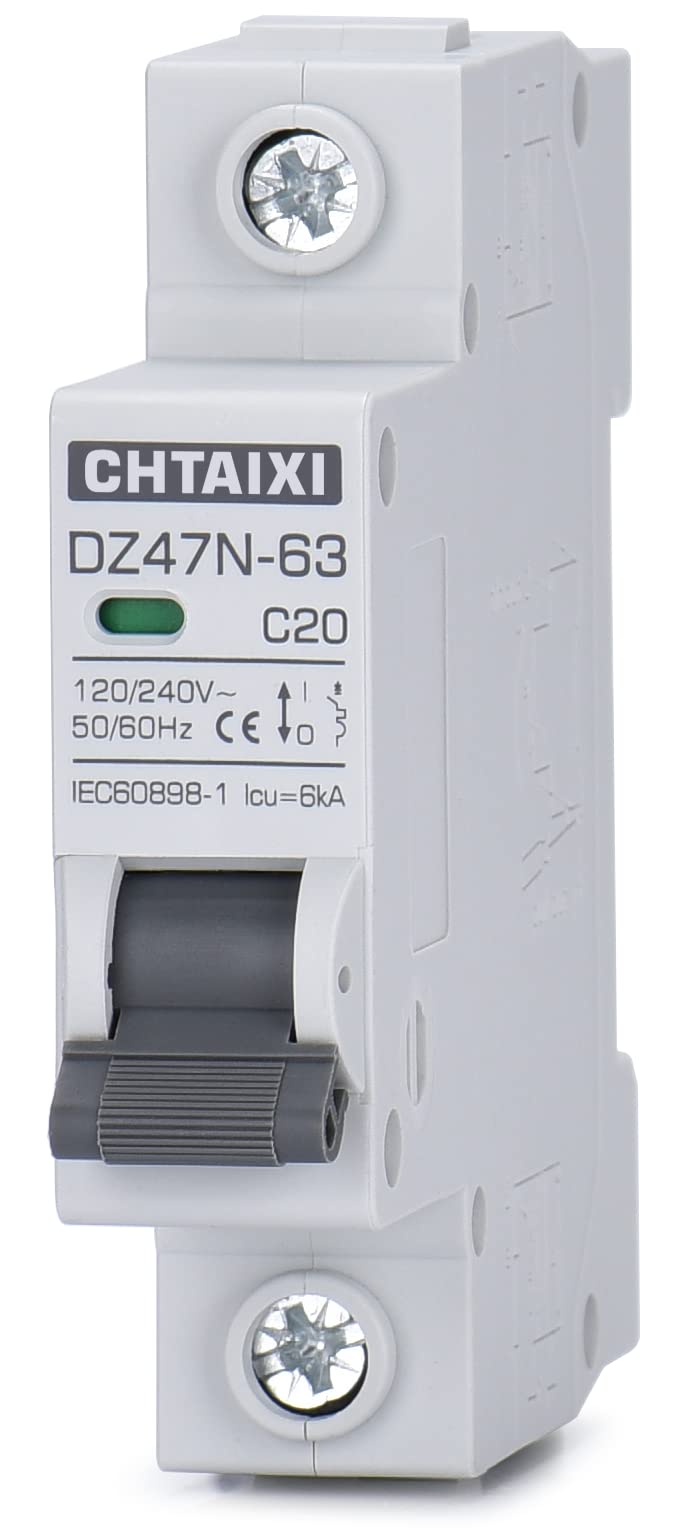  [AUSTRALIA] - Chtaixi AC Miniature Circuit Breaker, 20 Amp 120V/240V 1 Pole DIN Rail Mount Circuit Breaker, Thermal Magnetic Trip, Solar AC Disconnect Switch MCB C20