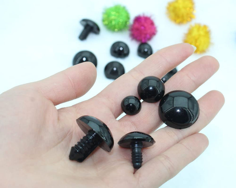 [AUSTRALIA] - Bestartstore 1Box(54pcs)5Size - 12/16/18/20/24mm Black Color Plastic Safety Eyes with Washers for DIY Amigurumi Projects,Knitting Needles Crochet Toy, Doll, Plush Animal Making Supplies with a Storage Box