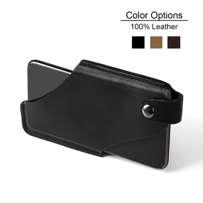  [AUSTRALIA] - Gentlestache Leather Phone Holster, Phone Holder for Belt Loop, Cell Phone Cases, Leather Belt Pouch with Magnetic Button Black A-Black