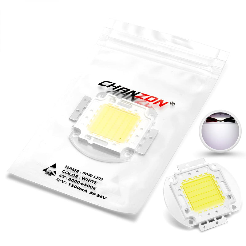  [AUSTRALIA] - CHANZON High Performance LED Chip 50W White (6000K - 6500K/1500mA/DC 30V - 34V/50W) Super Bright Intensity SMD COB Light Emitter Components Diode 50W Bulbs Lamp Beads DIY Lighting