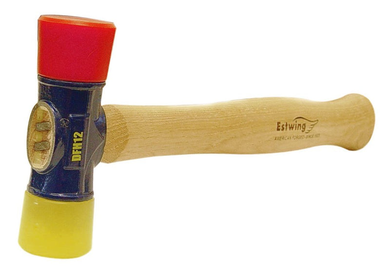 Estwing - DFH-12 Rubber Mallet - 12 oz Double-Face Hammer with Soft/Hard Tips & Hickory Wood Handle - DFH12,Black Red & Yellow - LeoForward Australia