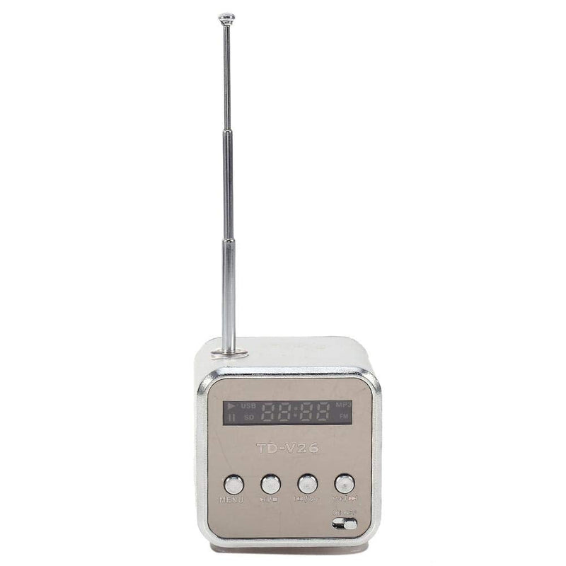  [AUSTRALIA] - Mini Speaker Music Player Portable FM Radio Stereo Speaker PC Fashion Support TF Card and U Disk(Silver)