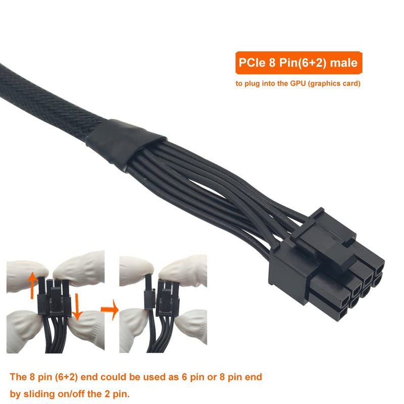  [AUSTRALIA] - (2-Pack) YEZriler ATX CPU 8 Pin Male to PCIe 8 Pin (6+2) Male Power Adapter Sleeved Cable for Corsair Modular Power Supply 25-inch (63cm)